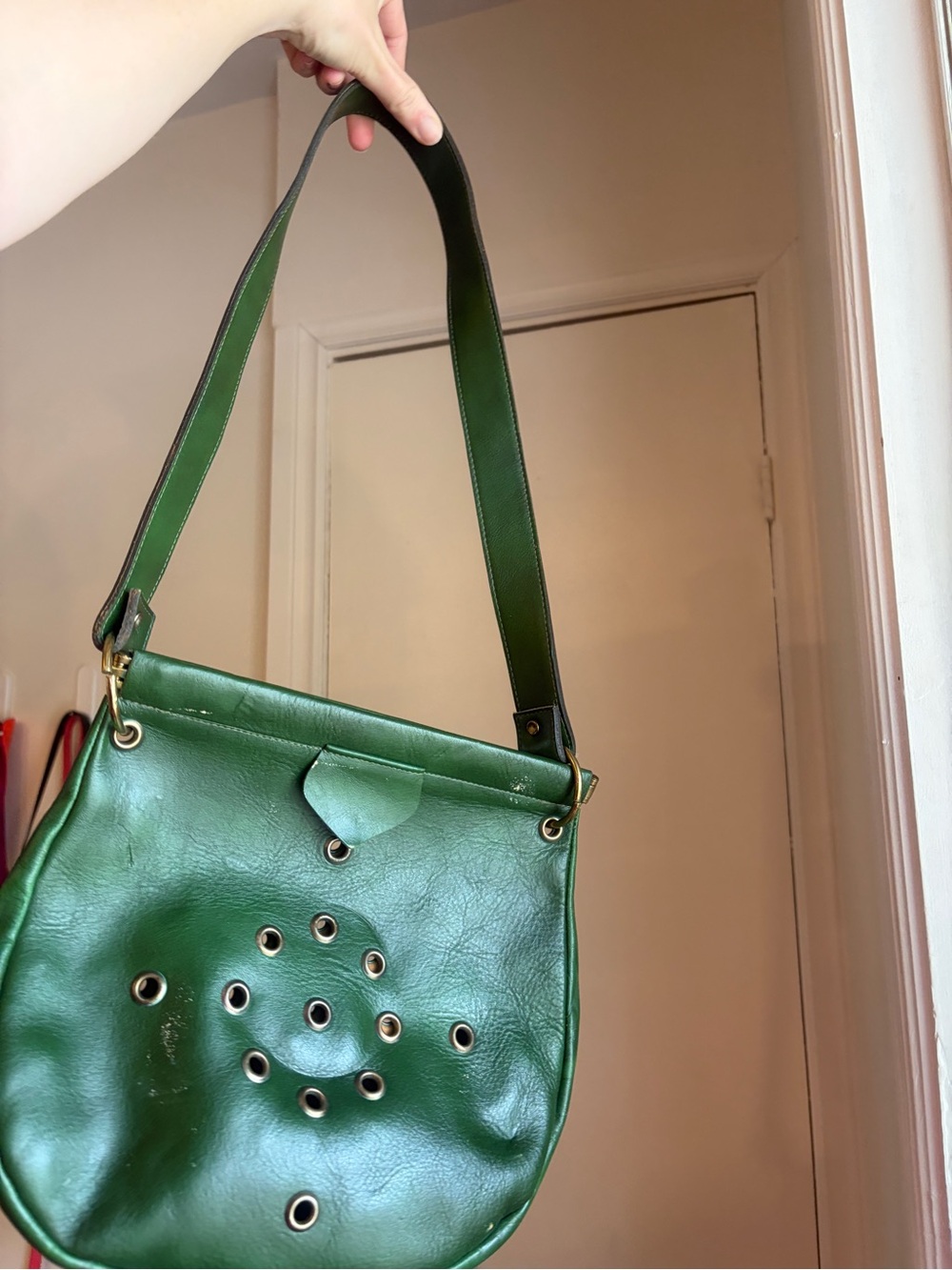 FREE with purchase! Vintage Green Leather Crossbody Bag with Eyelet Detail - Picture 13 of 14